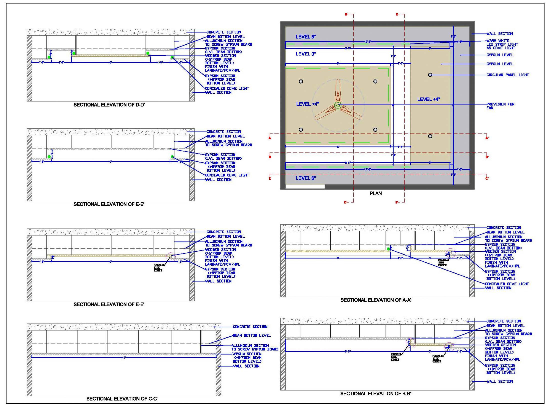 14'x12' False Ceiling CAD Design with POP or Gypsum Board